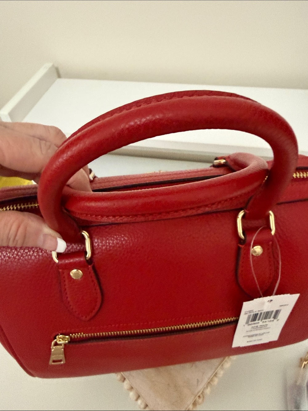 COACH Red Pebbled Leather Satchel with Gold Hardware - Picture 6 of 12